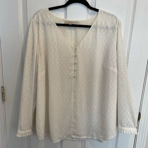 LOFT plus ivory polka dot blouse